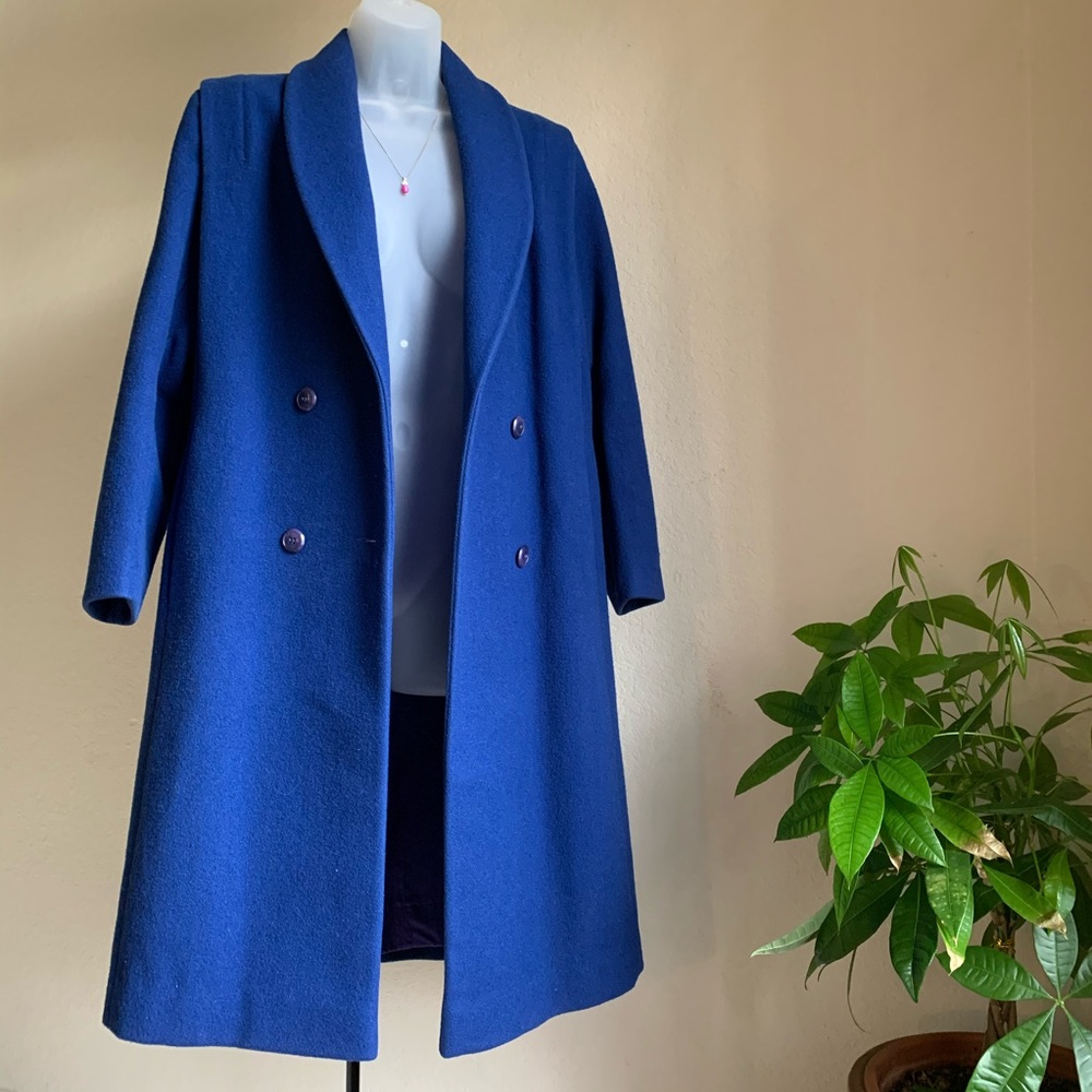 Karen Petites 80s Vtg Blue Wool Cashmere Coat